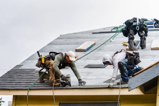 Professional Gutter Installation technician working in Lake City, PA